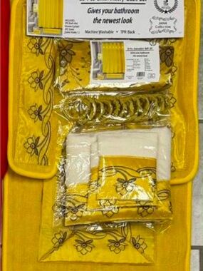 Yellow Floral Embroidered Bath Accessory Set - Brand